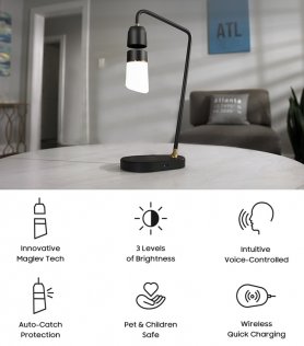 Leviterende lampe LED-pære magnetisk – talekontroll + berøring med trådløs LADING + USB 3.0