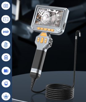 Endoscope 2 közös elektromos forgatás HD-vel + autofókusz + 5" kijelző + 6 mm-es kamera LED-del + felvétel micro SD-re