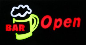 Promotional LED panel with the description "BAR Open" 43 cm x 23 cm