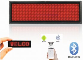 LED navneskilt Bluetooth programmerbar via smartphone - RØD 9,3 cm x 3,0 cm