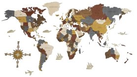 Mapa sveta na stenu 4D drevená - nástenná z dreva 150x75cm - INDIGO