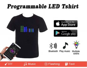 Футболка с программируемой светодиодной подсветкой RGB, клейкая для смартфона (iOS / Android) - разноцветная