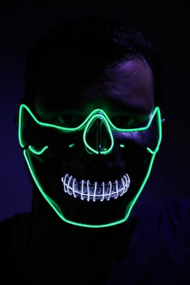LED blikajúca rave kukla na tvár - zelená lebka