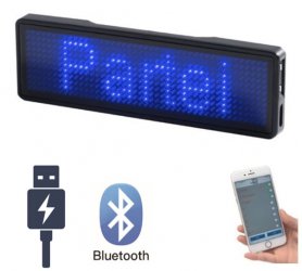 Светодиодная табличка (значок) СИНЯЯ с управлением Bluetooth через приложение для смартфона - 9,3 см x 3,0 см