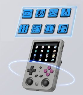 Retro game console handheld għat-tfal (Linux) - logħob portabbli għat-tfal żgħar 3,5" LCD 640x480px (64GB)