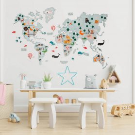 Children's world map on the wall 2D - PINK 200x120cm