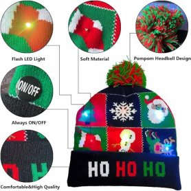 Božićne zimske kape s pompom - Svjetleća kapa s LED-om - HO HO HO
