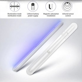 Desinficeringsmedel för UV-ljus med rörelsesensor - Vit LED + UVC-sterilisations-LED