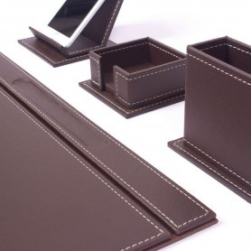 Tapis de table - Ensemble de bureau élégant 4 pièces - Cuir marron (fabriqué à la main)