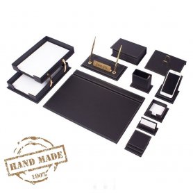 Accessori da scrivania in pelle - SET da ufficio di lusso SET 14 pezzi (pelle nera)