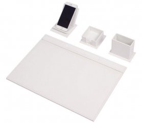 Leather desk set for Office - set of 4 pcs: White Leather - Hand Made