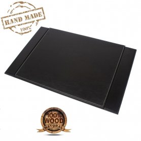 Tapis d'écriture de luxe en cuir noir + avec base en bois (fait à la main)