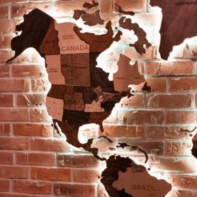Arte de pared de madera con mapa del mundo 3D con iluminación LED RGB - tamaño 200 cm x 120 cm