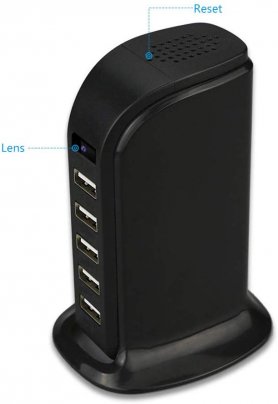 Banco de alimentación USB de 5 puertos con cámara espía Wi-Fi FULL HD + memoria de 16 GB