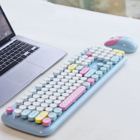 Set - Bezdrotova klavesnica a mys Wifi - Štýlový dizajn Modrá farba