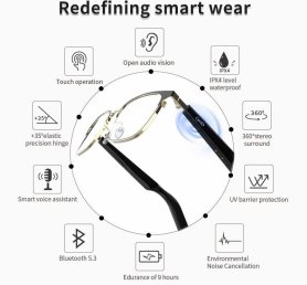 AI Smart touch audio szemüveg UV védelemmel + hangszórók + hangasszisztens + telefonhívások