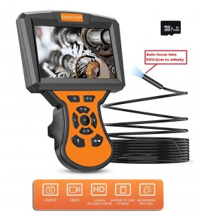 Inspection camera HD with auto focus + 5" display + 9mm camera with LED with IP68 + recording on micro SD
