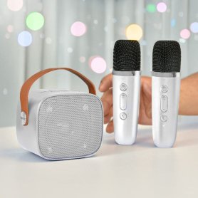 Set (kit) de karaoke inalámbrico con 2 micrófonos + altavoz de 6W
