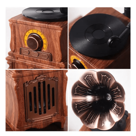 Holzradio - Retro-Vintage-Phonographenradio mit Bluetooth + FM/AM/AUX/USB-Disk/Micro-SD