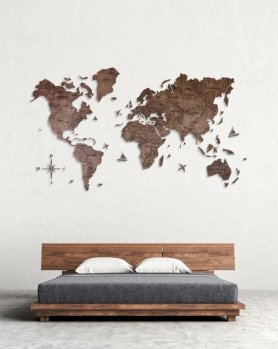 Wall map of the world - color dark walnut 200 cm x 120 cm