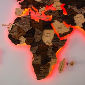 3D mapa světa na stěnu - odstíny dřeva s RGB LED podsvícením - rozměr 150cm x 90cm