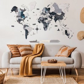 Travel map 3D wooden world map on wall - NORD 100 x 60cm