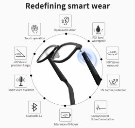 Ljudglasögon med högtalare - Smart touch AI + röstassistent / musik/samtal + UV med IPX4
