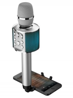 Microfono karaoke da 5 W con altoparlante Bluetooth e supporto per smartphone