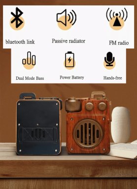 Receptor de radio vintage antiguo - retro de madera con Bluetooth + radio FM/AM l/AUX/disco USB/Micro SD