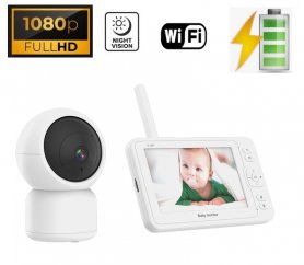 Monitor video pentru bebelusi - SET Wifi - LCD 5" + camera rotativa FULL HD cu LED IR + VOX + Termometru