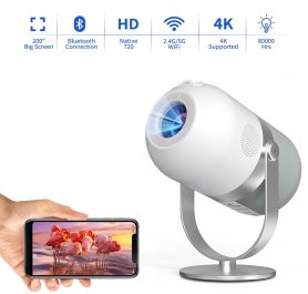 Bärbar projektor 4K + WiFi + 5.0 Bluetooth + 4500 lumen - upp till 200" projektionsskärm