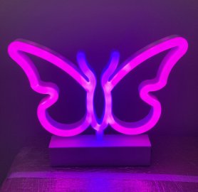 Leptir - osvijetljeni neonski LED logotip sa postoljem
