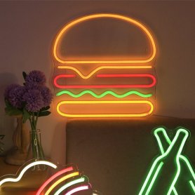 HAMBURGER - LED-upplyst ljus neon Logotypskylt på väggen