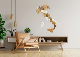 Carte de l'Italie avec les villes - Cartes murales en bois 3D/2D Cartes italiennes en bois sur le mur