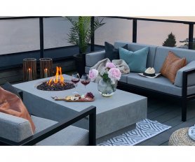 Firepit table - Luxurious concrete table + integrated gas outdoor fireplace