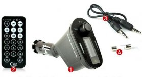 Transmisor FM para coche + USB + ranura para tarjeta SD