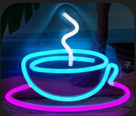 Coffe (Чашка кофе) - Светодиодная неоновая вывеска с подсветкой, висящая на стене.