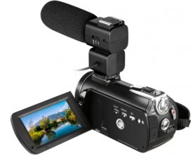 4K-kamera Ordro AC5 med 12x optisk zoom, WiFi + makrolins + LED-ljus + fodral (FULL SET)