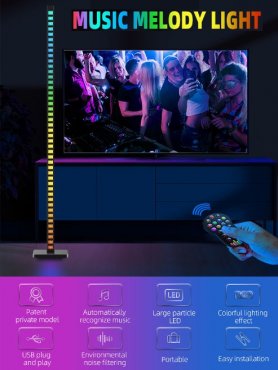 Led-equalizer-festljusstav 1,2 m – ljudkänslig med RGB-färger