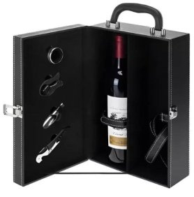 Darčekový box na víno - deluxe eco kožený obal na 2 fľaše + príslušenstvo