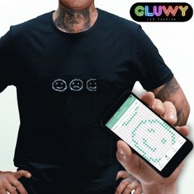 LED-T-shirt med programmerbar text via Smartphone - GLUWY