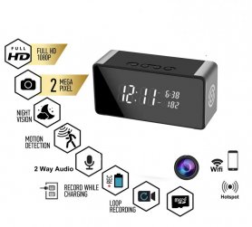 FULL HD WiFi P2P camera in digital clock with 10 IR LEDs + bluetooth speaker + motion detection