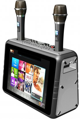 Karaoke-Maschine-Party-Set - 30-W-Lautsprecher + 14-Zoll-Touchscreen + 2 Bluetooth-Mikrofone