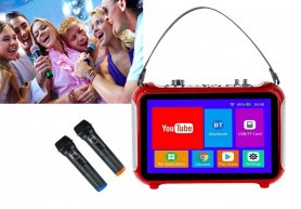 Tragbares Karaoke-Partysystem-Set - 20-W-Lautsprecher + 12-Zoll-Touchscreen + 2 Bluetooth-Mikrofone