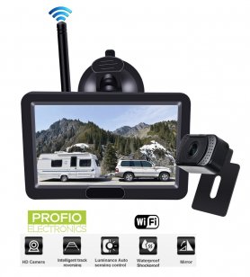 Set de cámara inalámbrica para coche - monitor 5" + mini cámara trasera HD (protección IP68)