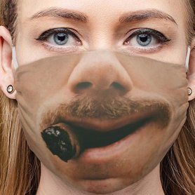 Забавная маска для лица 3D дизайн - СТАРЫЙ ДЖЕНТЛЬМЕН улыбка с сигарой