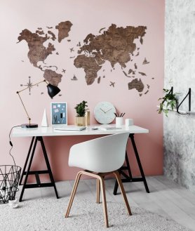 Ξύλινος παγκόσμιος χάρτης στον τοίχο - χρώμα σκούρο ξύλο καρυδιάς 150 cm x 90 cm