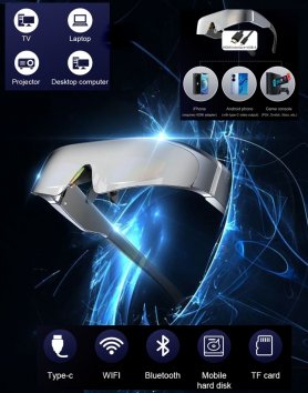 VR-Brille – Virtual-Reality-Smart-Brille mit FULL HD (entspricht einem 200-Zoll-Bildschirm) für PC/Smartphone/Tablet/Drohne