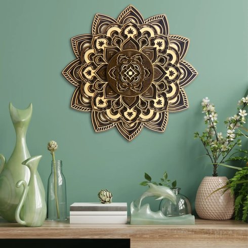 Décoration murale mandala en bois 3D - Rose