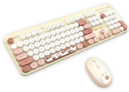 Set mit kabelloser Tastatur und Maus - Teddybär-Design - Farbe: Braun